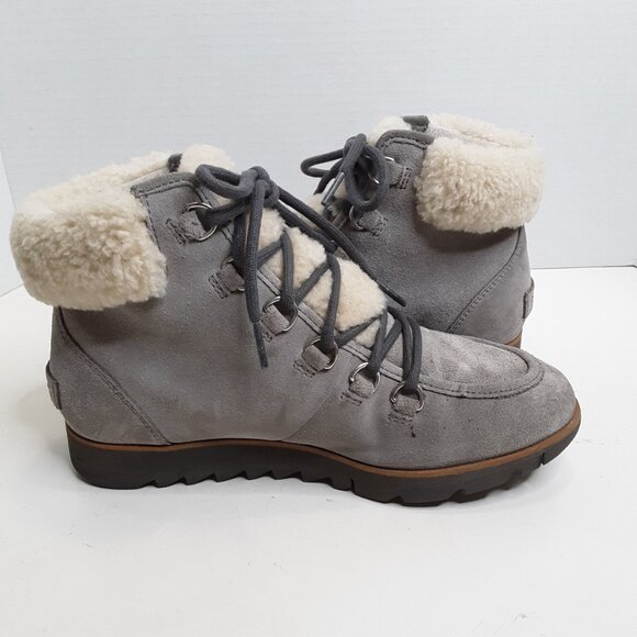 SOREL Women's Winter Ankle Boot size 6.5M Grey Suede Sherpa-Trimmed - Picture 5 of 11